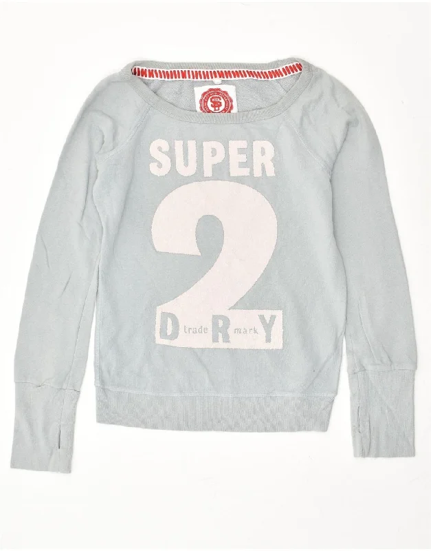 Can't Miss SUPERDRY Womens Loose Fit Graphic Sweatshirt Jumper UK 6 XS Blue Cotton