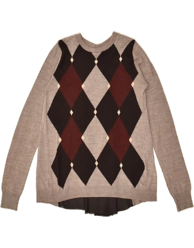 Special Buy LIU JO Womens Crew Neck Jumper Sweater UK 6 XS Brown Argyle/Diamond
