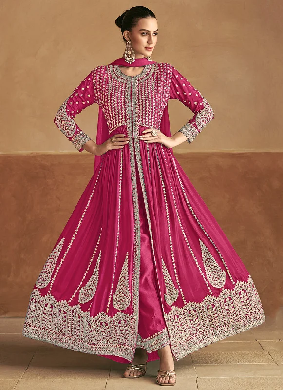 Season Finale Sale Magenta Designer Embroidery Slit Style Anarkali Pant Suit