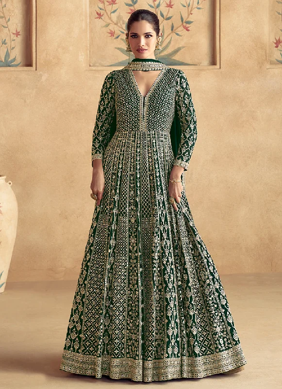 Price Smash Bottle Green Traditional Embroidery Festive Anarkali