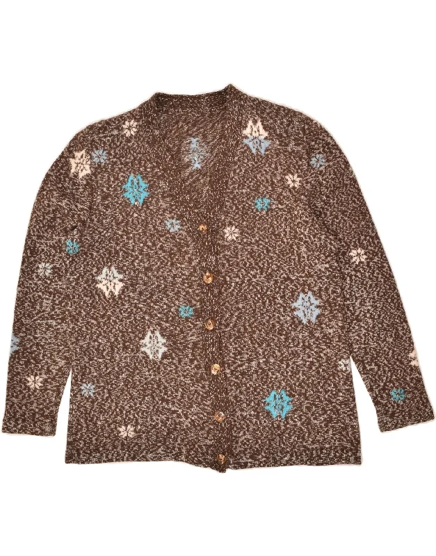 Massive Deals VINTAGE Womens Abstract Pattern Cardigan Sweater UK 12 Medium Brown