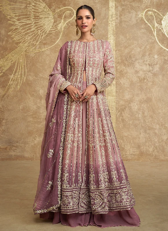 Epic Deals Rose Pink Ombré Embroidered Slit Style Anarkali Lehenga