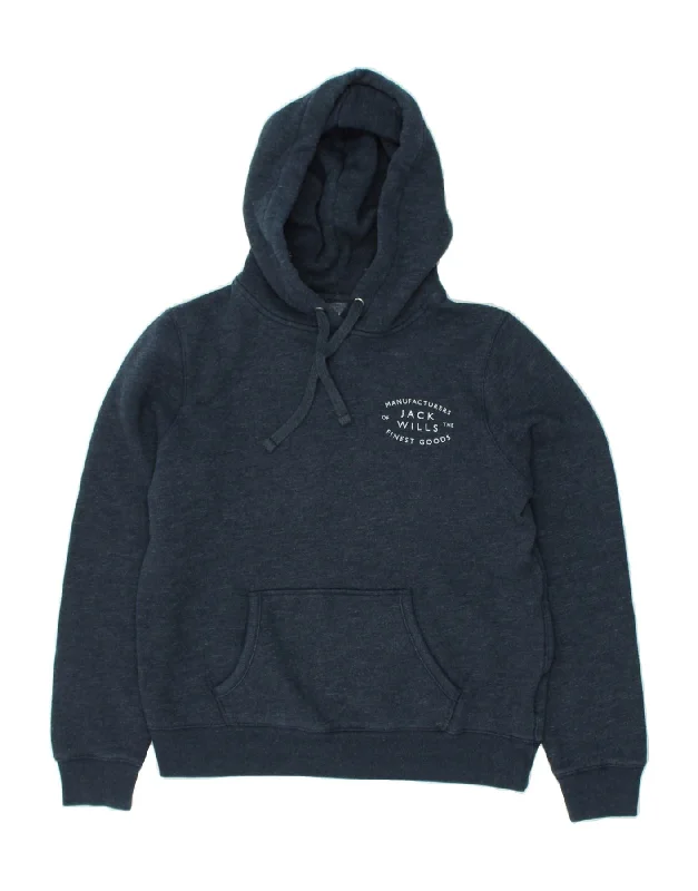 Deal Alert JACK WILLS Womens Graphic Hoodie Jumper UK 14 Large Navy Blue Polyester