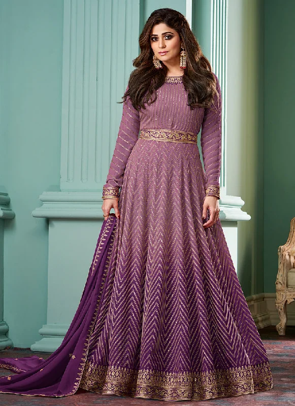 Can't Miss Mauve Ombre Embroidered Bollywood Style Dress