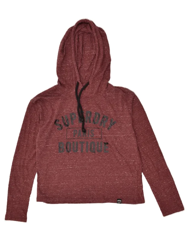 Don’t Miss Out SUPERDRY Womens Paris Crop Graphic Hoodie Jumper UK 10 Small Brown Flecked