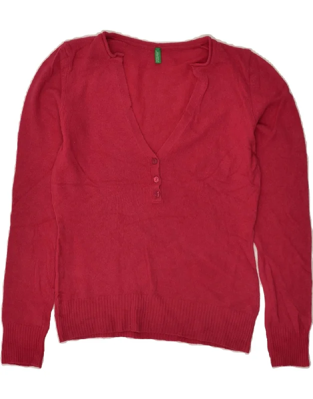 Best Deals BENETTON Womens V-Neck Jumper Sweater UK 6 XS Pink