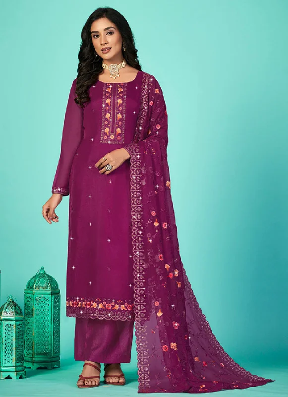 Lowest Price Purple Multi Floral Embroidery Traditional Pant Style Suit