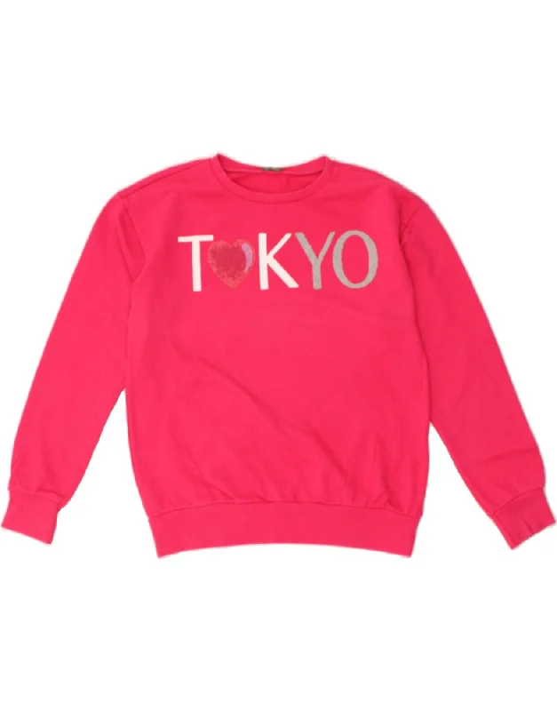 Flash Deals BENETTON Womens Tokyo Graphic Hoodie Jumper UK 14 Large Pink