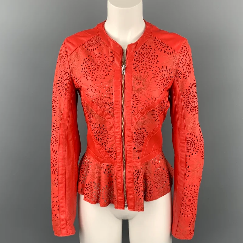 Super Deal Q 40 Size 10 Coral Perforated Leather Mesh Lined Jacket
