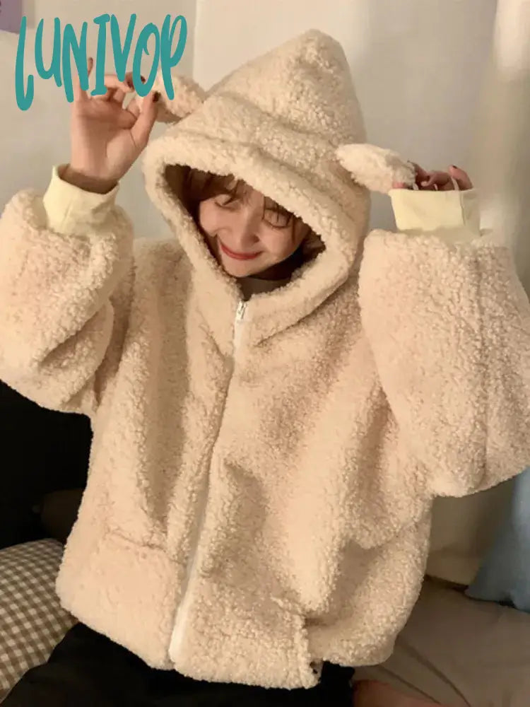 Deep Discounts Lunivop Sweet Kawaii Bear Zip Up Hoodies Women Japanese Harajuku Cute Ear School Student Hooded Sweatshirt Autumn