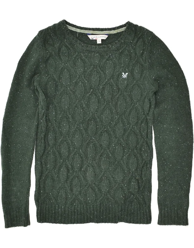 Deal Dash CREW CLOTHING Womens Crew Neck Jumper Sweater UK 10 Small Green Flecked
