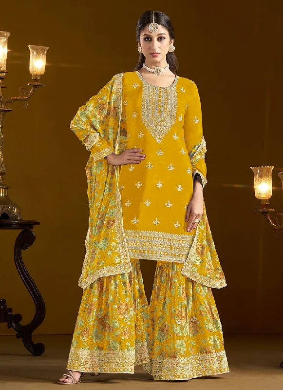 Buy More, Save More Yellow Traditional Embroidery Gharara Style Suit