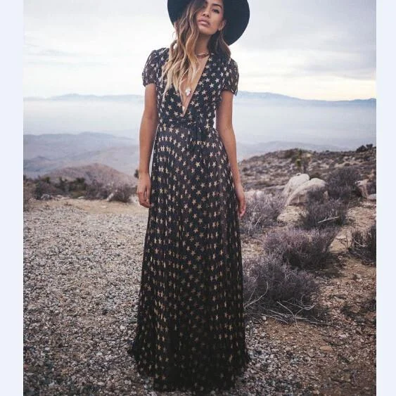 Today’s Special V-neck Flower Print High Waist Long Dress