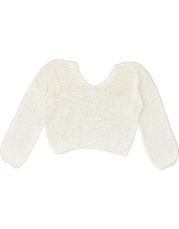Special Buy VINTAGE Womens Crop V-Neck Jumper Sweater UK 14 Large White