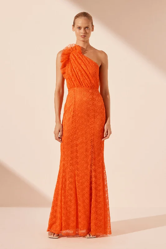 Overstock SOL LACE ASYMMETRICAL DETAIL MAXI DRESS - FLAME