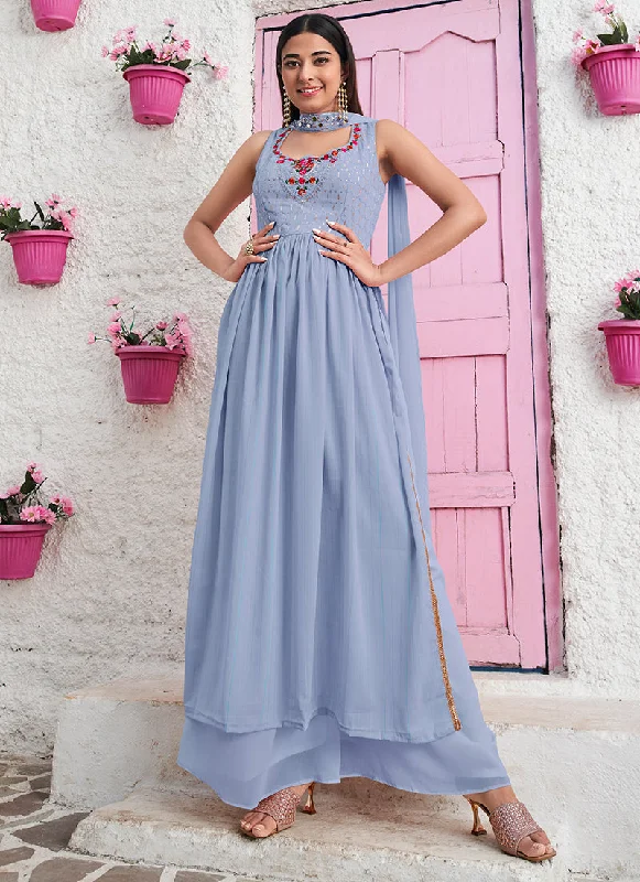 Today's Special Blue Sequence  Embroidered A-Line Palazzo Suit