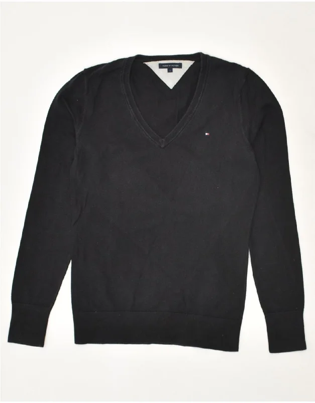 Year-End Clearance TOMMY HILFIGER Womens V-Neck Jumper Sweater UK 10 Small Black