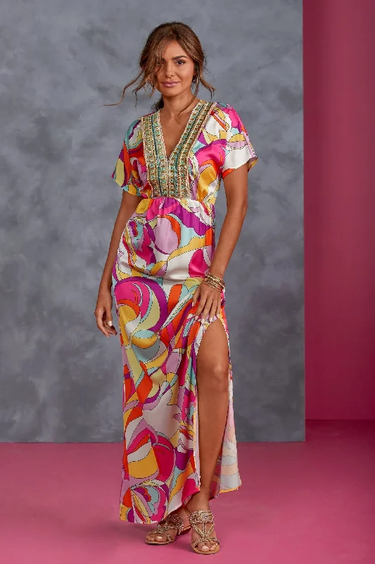 Deal Mania Abstract Print Embellished Maxi Dress Hamptons Swirl