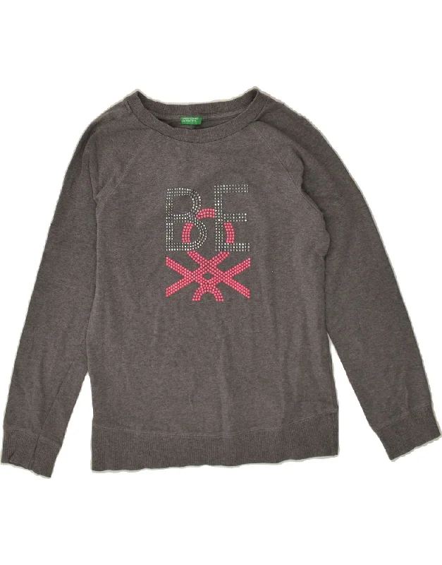 Markdowns BENETTON Womens Graphic Sweatshirt Jumper UK 14 Medium Grey Cotton