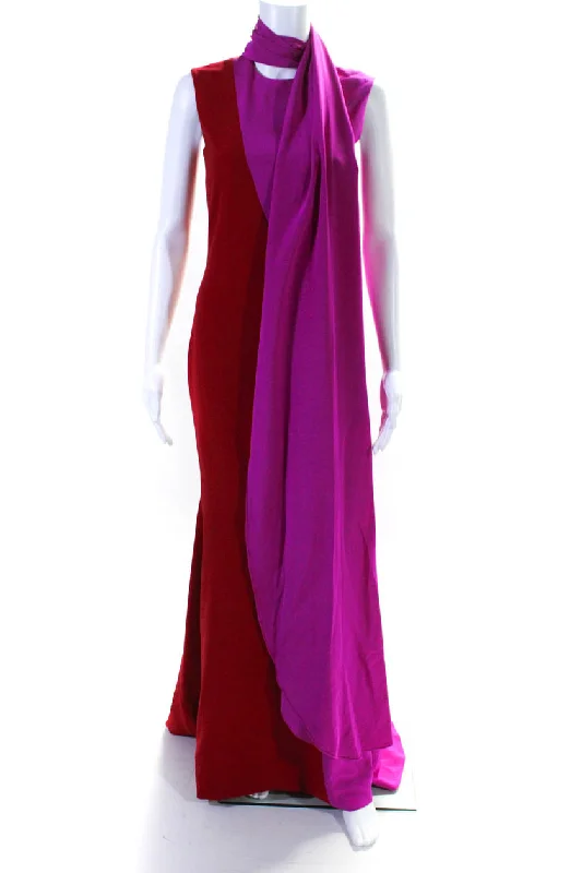 New Markdowns Christian Siriano Color Block Dress Gown Red Pink