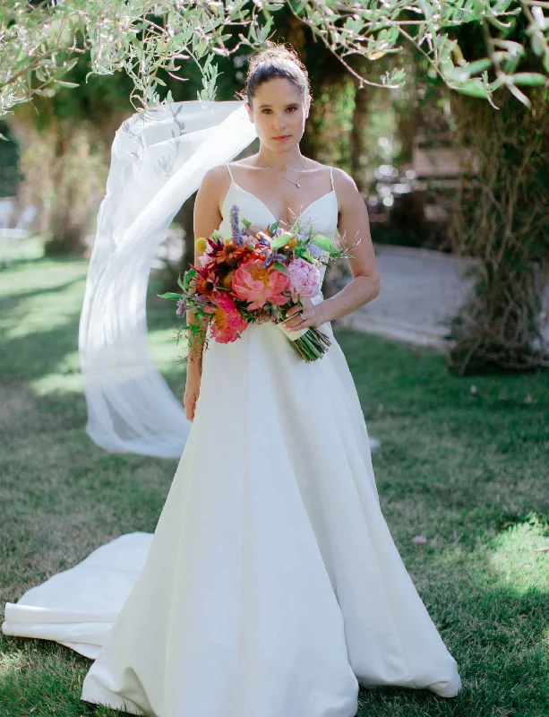 Low Prices Monique Lhuillier Satin Modified A-Line Gown with Straps