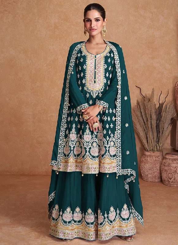 Sale Event Green Multi Embroidery Wedding Gharara Style Suit