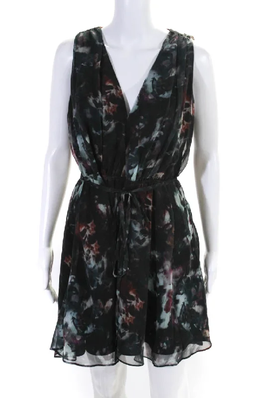 Weekend Deal Camilla And Marc Womens Sleeveless Belted Abstract Dress Black Multi