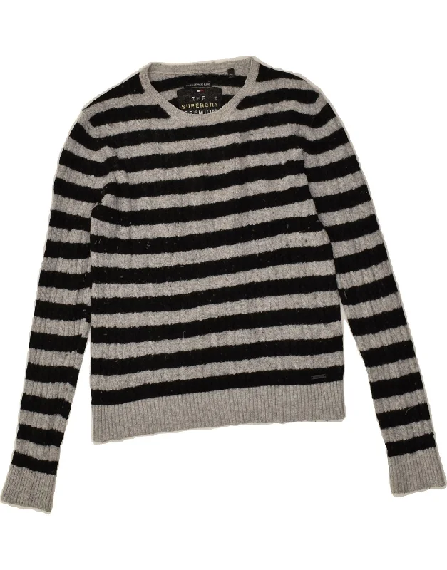 Instant Discount SUPERDRY Womens Boat Neck Jumper Sweater UK 12 Medium Grey Striped Wool