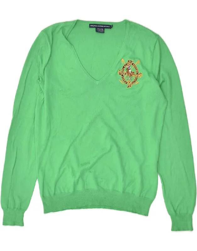 Online Exclusive RALPH LAUREN Womens V-Neck Jumper Sweater UK 14 Large Green
