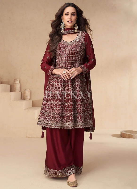 Discount Days Deep Red Peplum Style Palazzo Suit