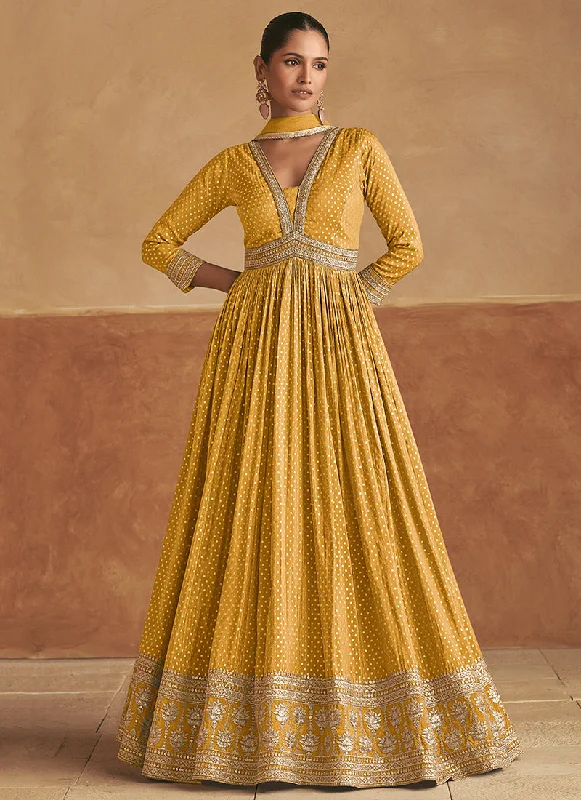 Reduced Prices Yellow Embroidered Silk Anarkali Suit