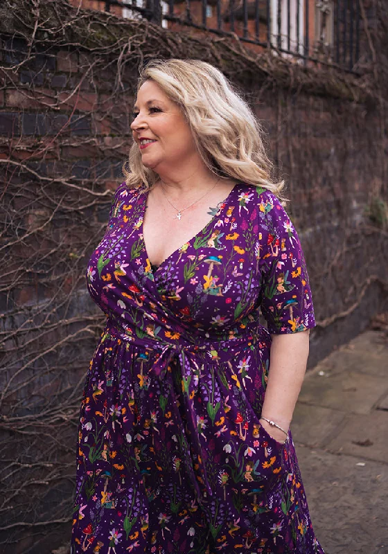 Midnight Madness Fauna Fairy Garden Print Cotton Midi Dress
