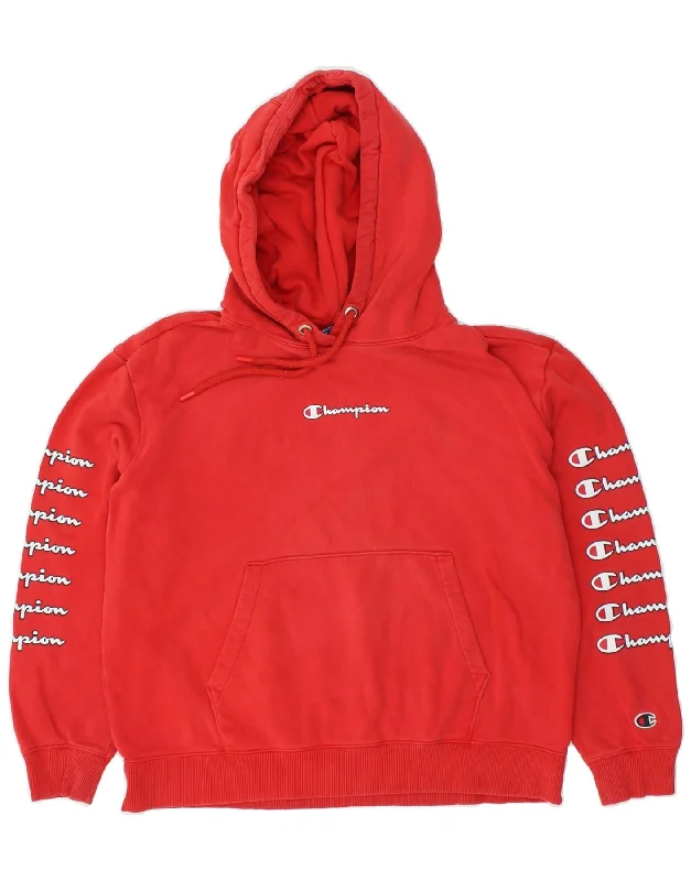 Can't Miss CHAMPION Womens Loose Fit Graphic Hoodie Jumper UK 14 Medium Red Cotton