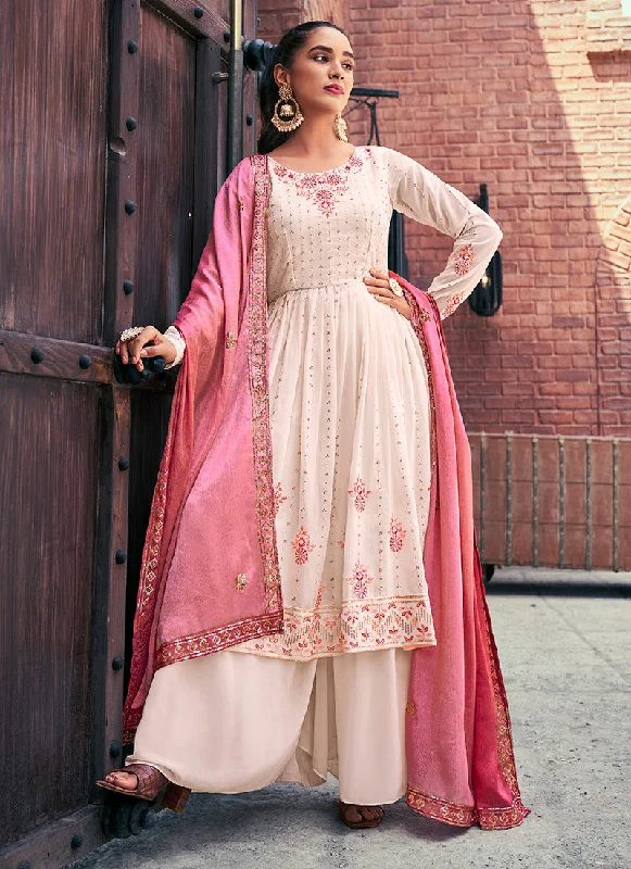 Discount Deals Light Pink Sequence And Thread Embroidery Anarkali Palazzo Suit