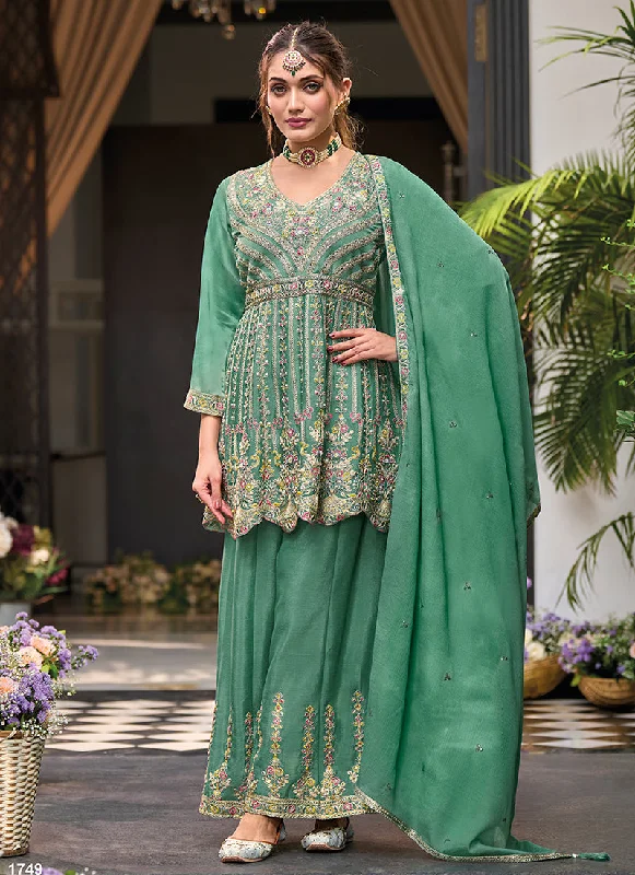 Limited Time Offer Green Multi Embroidery Sharara Style Suit
