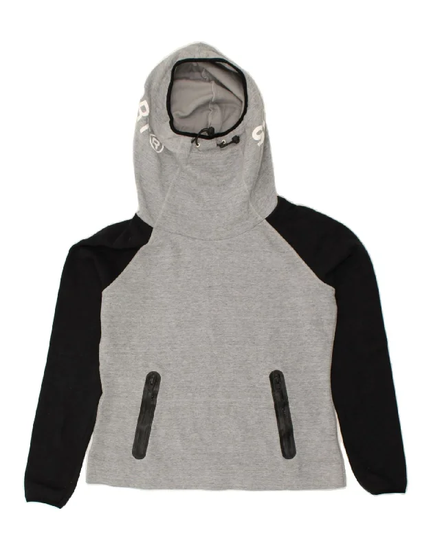 Super Sale SUPERDRY Womens Graphic Hoodie Jumper UK 16 Large Grey Colourblock Cotton