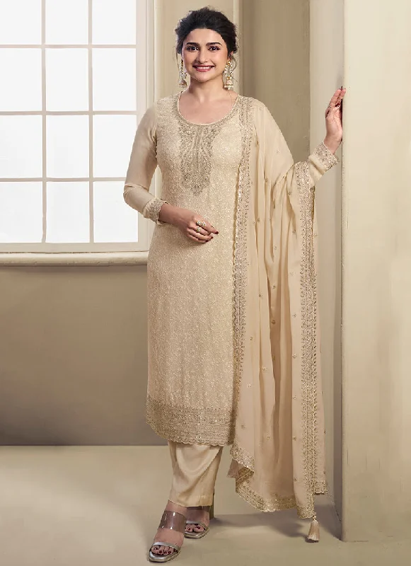 Low Prices Cream Beige Chikankari Embroidered Pakistani Pant Suit