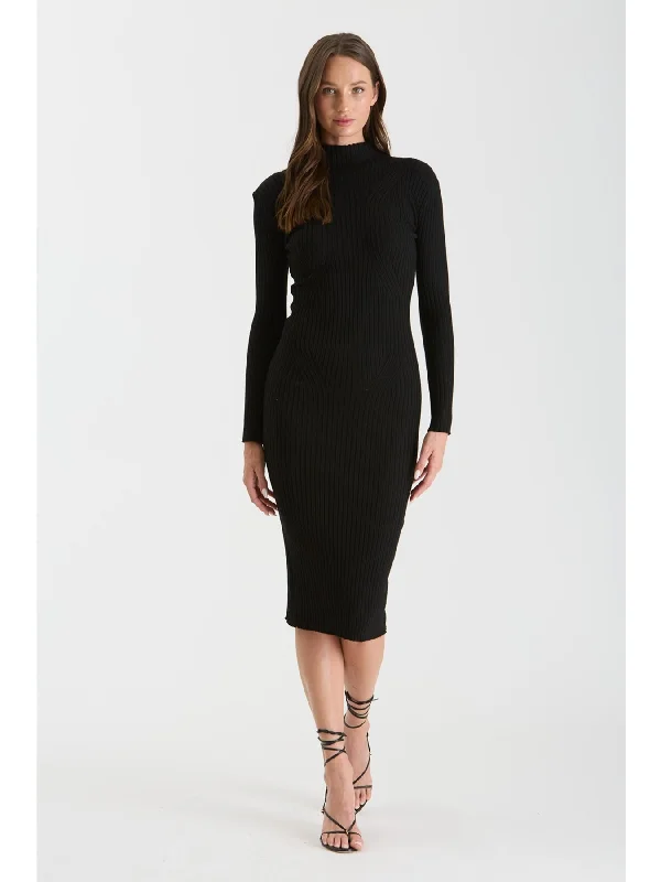 Must-Have Deals The Workshop Elle Mock Neck Long Sleeve Knit Dress In Black