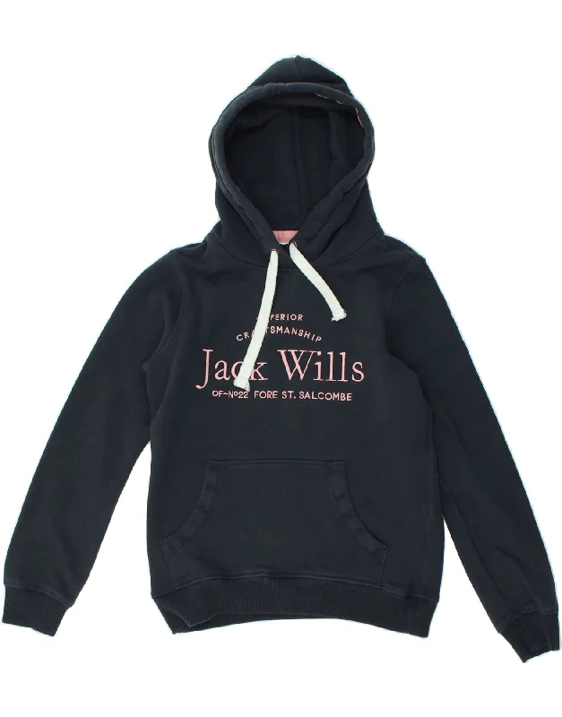 Mega Sale JACK WILLS Womens Graphic Hoodie Jumper UK 8 Medium Navy Blue Cotton