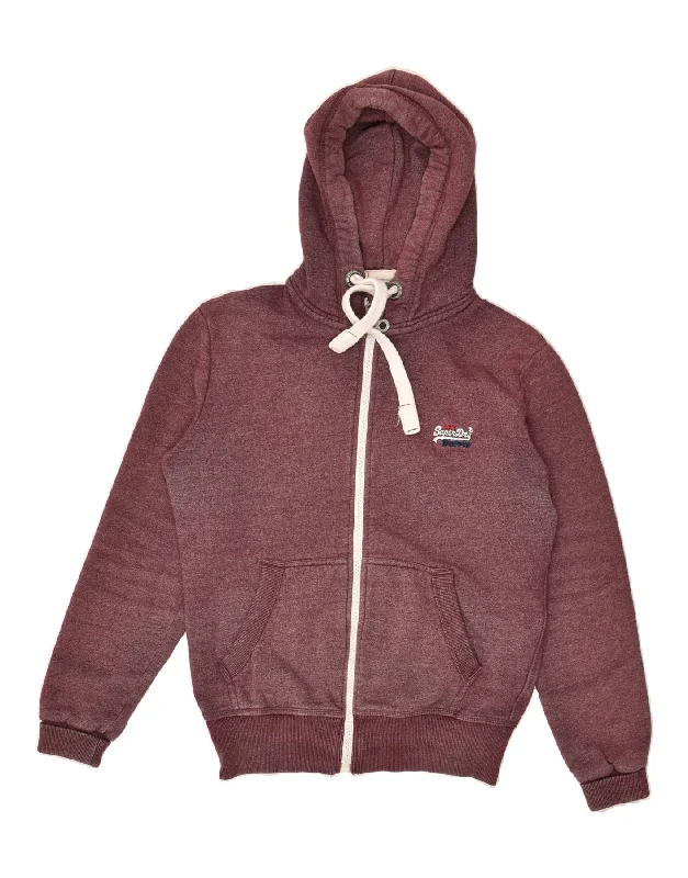 Exclusive Preview SUPERDRY Womens Zip Hoodie Sweater UK 16 Large Maroon Cotton