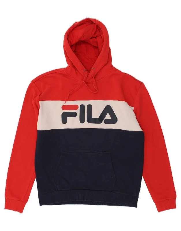 Inventory Reduction FILA Womens Graphic Hoodie Jumper UK 14 Medium Red Colourblock Cotton Inventory Reduction FILA Womens Graphic Hoodie Jumper UK 14 Medium Red Colourblock Cotton