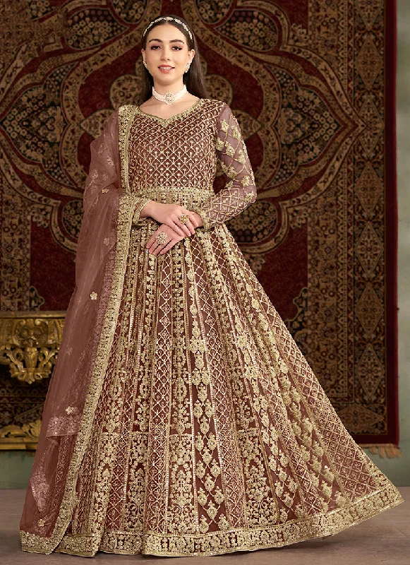 Super Deal Rose Pink Traditional Embroidery Wedding Anarkali Suit