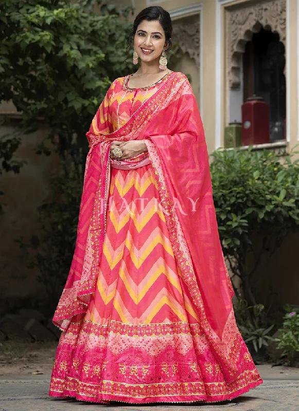 Don’t Miss Out Pinkish Peach Multi-colored Digital Printed Anarkali Gown