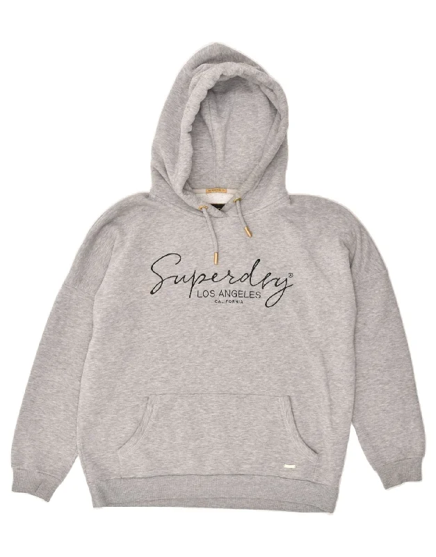 Don't Wait SUPERDRY Womens Graphic Hoodie Jumper UK 12 Medium  Grey Cotton
