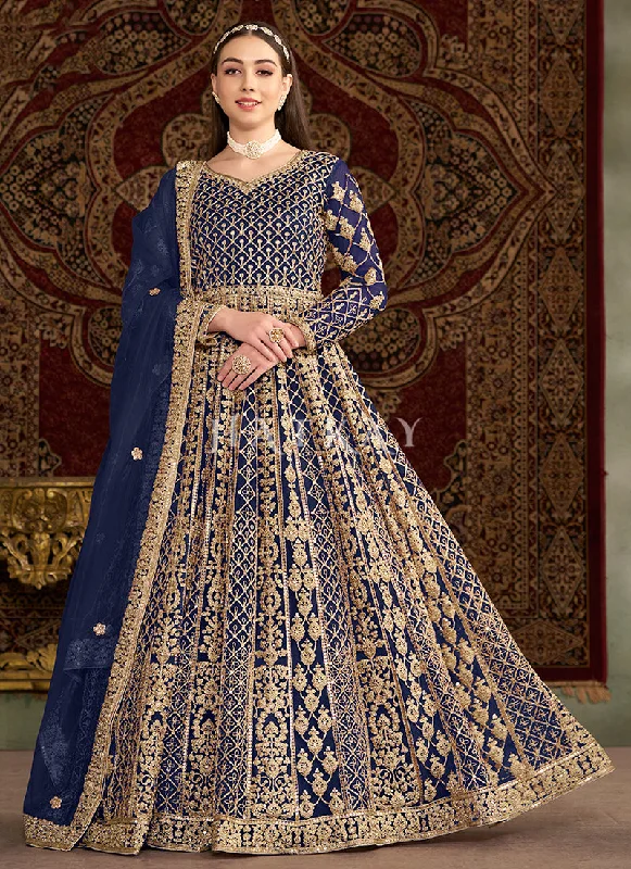 Best Bargains Dark Blue Embroidered Traditional Anarkali Suit