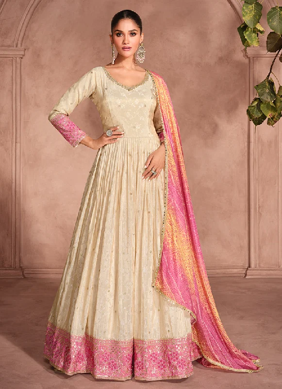 TIME-Limited Offer Beige And Pink Traditional Embroidery Anarkali Suit