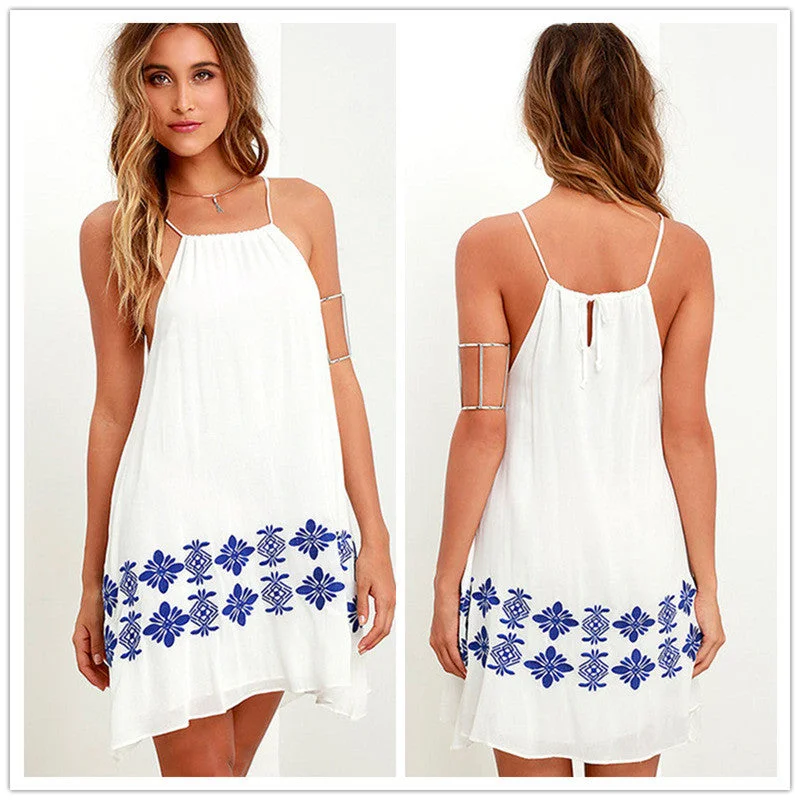 Exclusive Access Bear Shoulder Spaghetti Straps Loose Print Short Dress