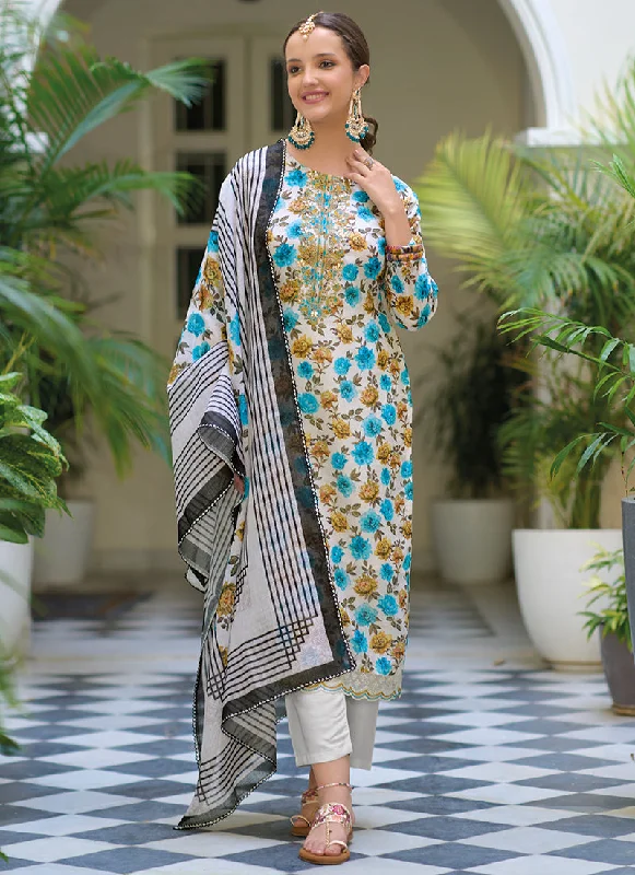 Big Savings Off White Floral Gota Patti Embroidered Salwar Kameez