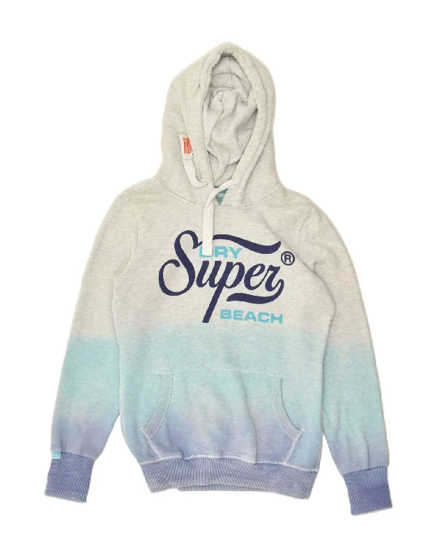 Bonus Savings SUPERDRY Womens Graphic Hoodie Jumper UK 10 Small Grey Colourblock Cotton