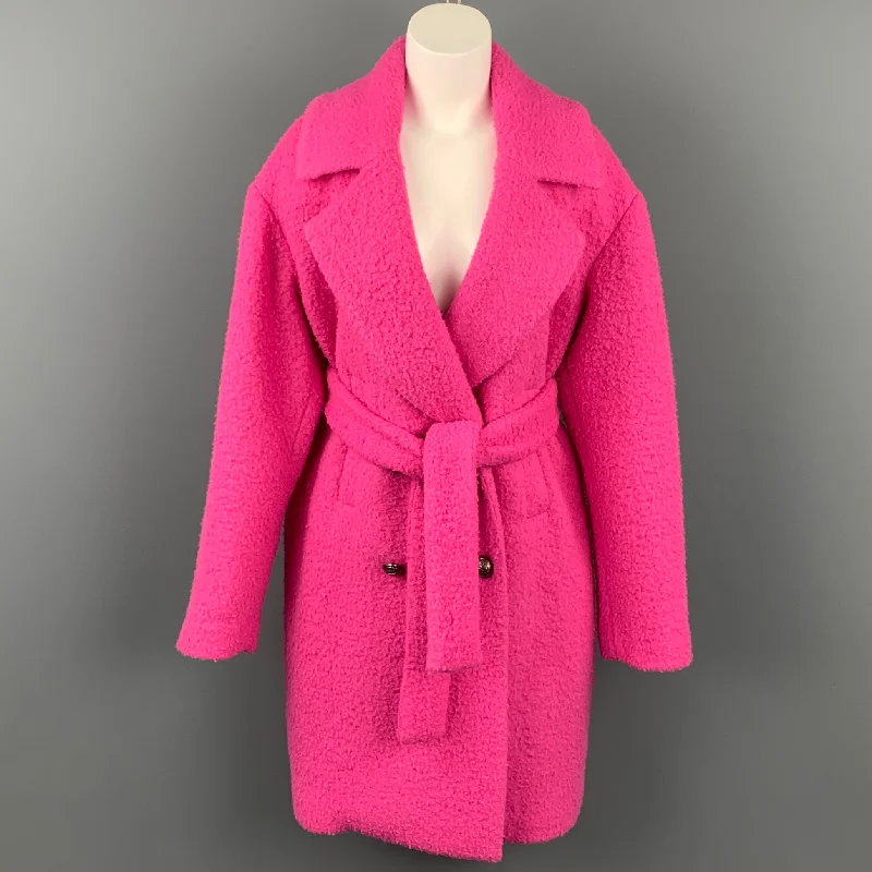 Members Only MSGM Size M Pink Textured Wool Blend Belted Double Breasted Coat
